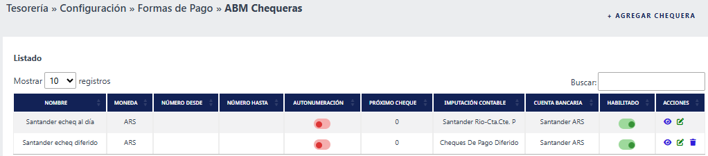 Listado de chequeras