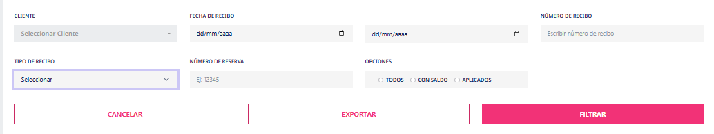 Filtros de Listado de Anticipos