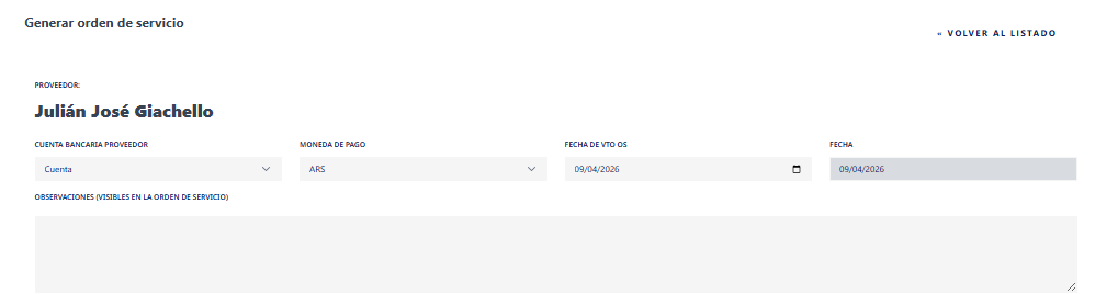 Cabecera de Orden de Servicio